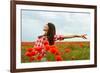 Young Beautiful Woman Walking and Dancing through a Poppy Field, Summer Outdoor.-khorzhevska-Framed Photographic Print