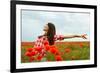 Young Beautiful Woman Walking and Dancing through a Poppy Field, Summer Outdoor.-khorzhevska-Framed Photographic Print