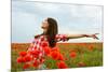 Young Beautiful Woman Walking and Dancing through a Poppy Field, Summer Outdoor.-khorzhevska-Mounted Photographic Print