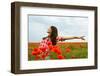 Young Beautiful Woman Walking and Dancing through a Poppy Field, Summer Outdoor.-khorzhevska-Framed Photographic Print
