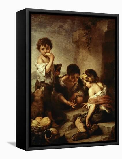 Young Beggars Playing Dice-Bartolome Esteban Murillo-Framed Stretched Canvas