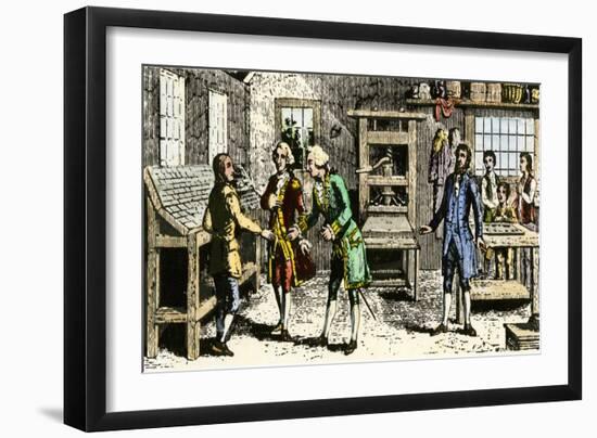 Young Ben Franklin in a Philadelphia Printing Shop, Told by Governor Keith He Should Go to England-null-Framed Giclee Print