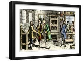 Young Ben Franklin in a Philadelphia Printing Shop, Told by Governor Keith He Should Go to England-null-Framed Giclee Print