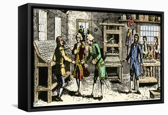Young Ben Franklin in a Philadelphia Printing Shop, Told by Governor Keith He Should Go to England-null-Framed Stretched Canvas