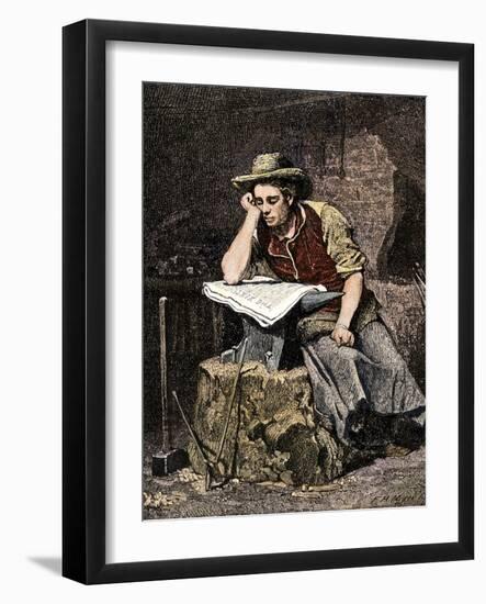 Young Blacksmith Reading a Newspaper, c.1800-null-Framed Giclee Print