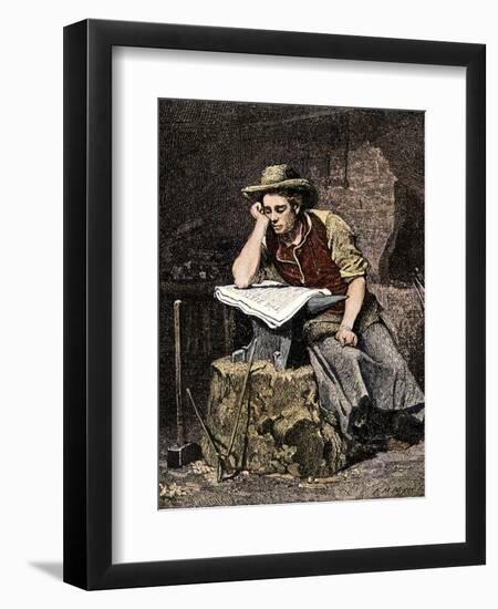 Young Blacksmith Reading a Newspaper, c.1800-null-Framed Premium Giclee Print