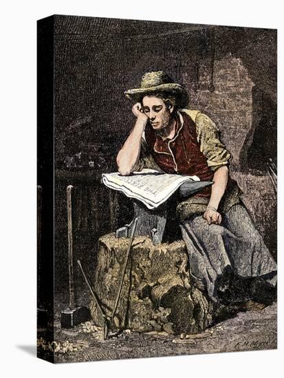 Young Blacksmith Reading a Newspaper, c.1800-null-Stretched Canvas