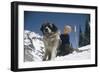 Young Blonde Boy on Skiis with St. Bernard Dog at Sun Valley Ski Resort, Idaho, April 22, 1947-George Silk-Framed Photographic Print