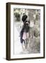 Young Boy and Girl Peeking around a Stone Wall.-Nora Hernandez-Framed Giclee Print