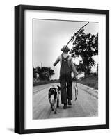 Young Boy and His Dog Walking Home from Fishing-Myron Davis-Framed Photographic Print