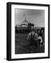 Young Boy and His Dog Watching the Circus Tents Being Set Up-Myron Davis-Framed Photographic Print