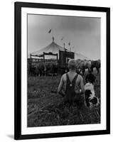 Young Boy and His Dog Watching the Circus Tents Being Set Up-Myron Davis-Framed Photographic Print