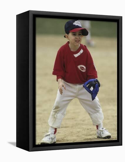 Young Boy at Short Stop During a Tee Ball Game-null-Framed Stretched Canvas