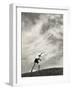 Young Boy Atop a Hill Hurls a Javelin into the Air-null-Framed Photographic Print