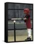 Young Boy Batting During a Tee Ball Game-null-Framed Stretched Canvas