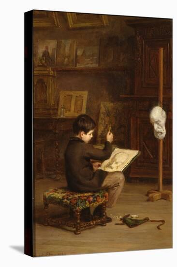 Young Boy Drawing from a Cast Head, 1879 (Oil on Panel)-Pierre Edouard Frere-Stretched Canvas
