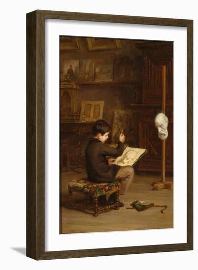 Young Boy Drawing from a Cast Head, 1879 (Oil on Panel)-Pierre Edouard Frere-Framed Giclee Print