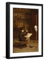 Young Boy Drawing from a Cast Head, 1879 (Oil on Panel)-Pierre Edouard Frere-Framed Giclee Print