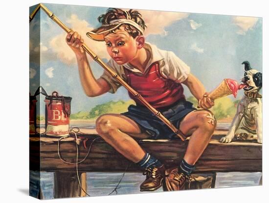 Young Boy Fishing-null-Stretched Canvas