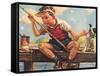 Young Boy Fishing-null-Framed Stretched Canvas