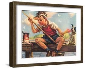 Young Boy Fishing-null-Framed Art Print