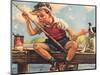 Young Boy Fishing-null-Mounted Art Print