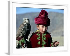 Young Boy Holding a Falcon, Golden Eagle Festival, Mongolia-Amos Nachoum-Framed Photographic Print