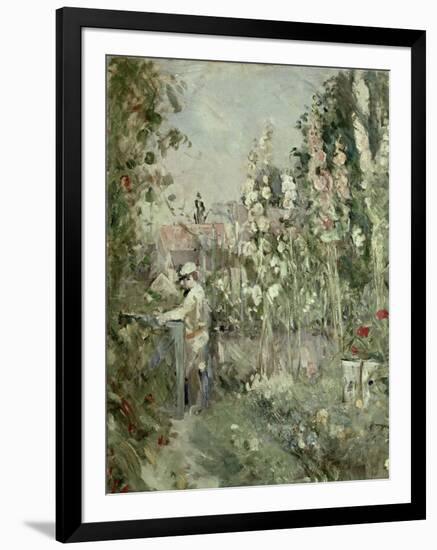 Young Boy in the Hollyhocks-Berthe Morisot-Framed Giclee Print