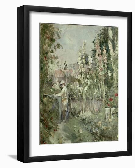 Young Boy in the Hollyhocks-Berthe Morisot-Framed Giclee Print