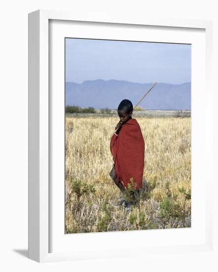 Young Boy of the Datoga Tribe Crosses the Plains East of Lake Manyara in Northern Tanzania-Nigel Pavitt-Framed Photographic Print