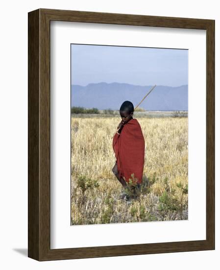 Young Boy of the Datoga Tribe Crosses the Plains East of Lake Manyara in Northern Tanzania-Nigel Pavitt-Framed Photographic Print