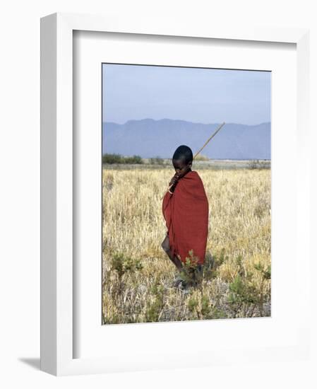 Young Boy of the Datoga Tribe Crosses the Plains East of Lake Manyara in Northern Tanzania-Nigel Pavitt-Framed Photographic Print