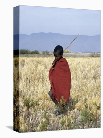 Young Boy of the Datoga Tribe Crosses the Plains East of Lake Manyara in Northern Tanzania-Nigel Pavitt-Stretched Canvas