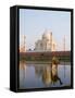 Young Boy on Camel, Taj Mahal Temple Burial Site at Sunset, Agra, India-Bill Bachmann-Framed Stretched Canvas