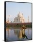 Young Boy on Camel, Taj Mahal Temple Burial Site at Sunset, Agra, India-Bill Bachmann-Framed Stretched Canvas