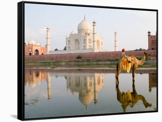 Young Boy on Camel, Taj Mahal Temple Burial Site at Sunset, Agra, India-Bill Bachmann-Framed Stretched Canvas