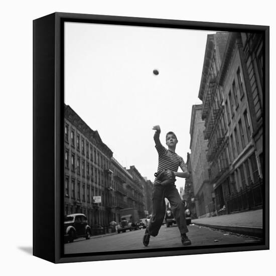 Young Boy Pitching Ball on a City Street-Cornell Capa-Framed Stretched Canvas