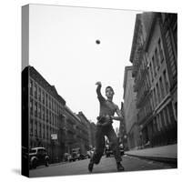 Young Boy Pitching Ball on a City Street-Cornell Capa-Stretched Canvas