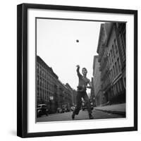 Young Boy Pitching Ball on a City Street-Cornell Capa-Framed Photographic Print