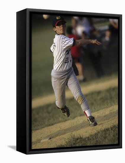 Young Boy Pitching During a Little League Baseball Games-null-Framed Stretched Canvas