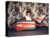 Young Boy Plays in a Cardboard Rocketship, Ca. 1956-null-Stretched Canvas