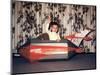 Young Boy Plays in a Cardboard Rocketship, Ca. 1956-null-Mounted Photographic Print