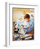 Young Boy Reading Story Books-null-Framed Giclee Print