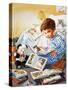 Young Boy Reading Story Books-null-Stretched Canvas