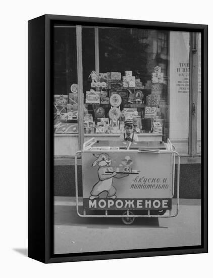 Young Boy Selling Icecream-Carl Mydans-Framed Stretched Canvas