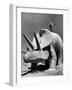 Young Boy Standing Atop Large Statue of Dinosaur in "Dinosaur Park" Tourist Attraction-Alfred Eisenstaedt-Framed Photographic Print