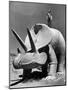Young Boy Standing Atop Large Statue of Dinosaur in "Dinosaur Park" Tourist Attraction-Alfred Eisenstaedt-Mounted Photographic Print