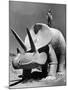 Young Boy Standing Atop Large Statue of Dinosaur in "Dinosaur Park" Tourist Attraction-Alfred Eisenstaedt-Mounted Photographic Print