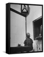 Young Boy Starring at the Loudspeaker Trying to Hear During a Medical Deafness Test-John Dominis-Framed Stretched Canvas