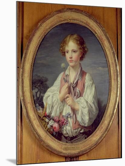 Young Boy with a Basket of Flowers-Jean-Baptiste Greuze-Mounted Giclee Print